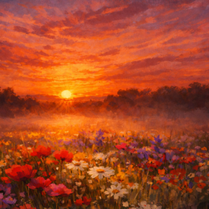 wildflowers at sunset