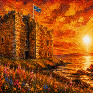 "Wildflowers at Portencross Castle" - Realism Art Painting