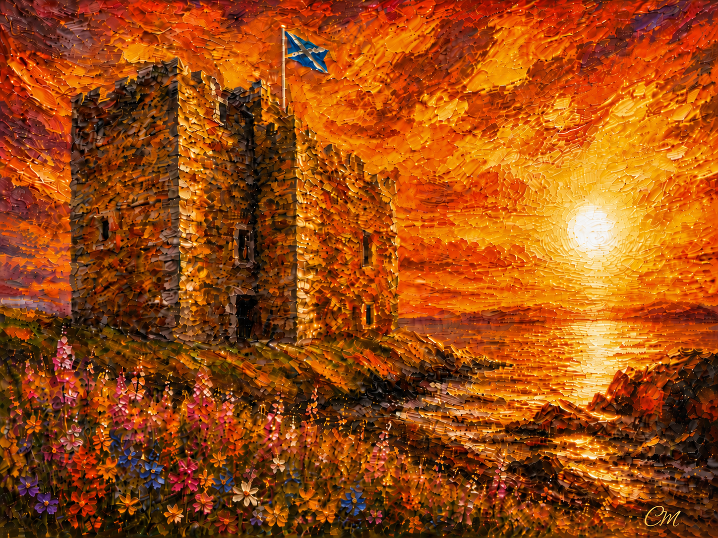 "Wildflowers at Portencross Castle" - Realism Art Painting